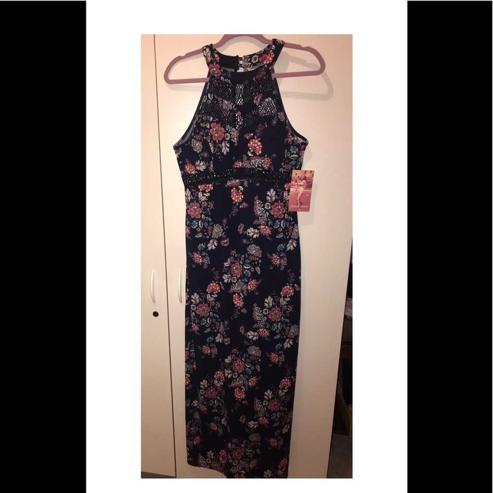 Floral Maxi Dress with Peekaboo Lace Cutouts